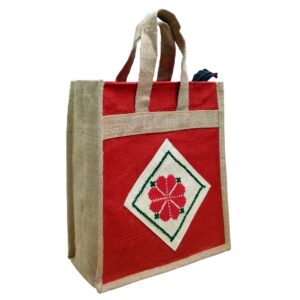 Jute Shopping Bag Hand Embroidered Red